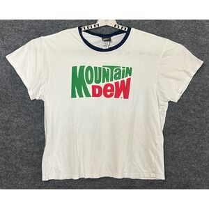 Mountain Dew Women's White Ringer Tee Graphic T Shirt Large